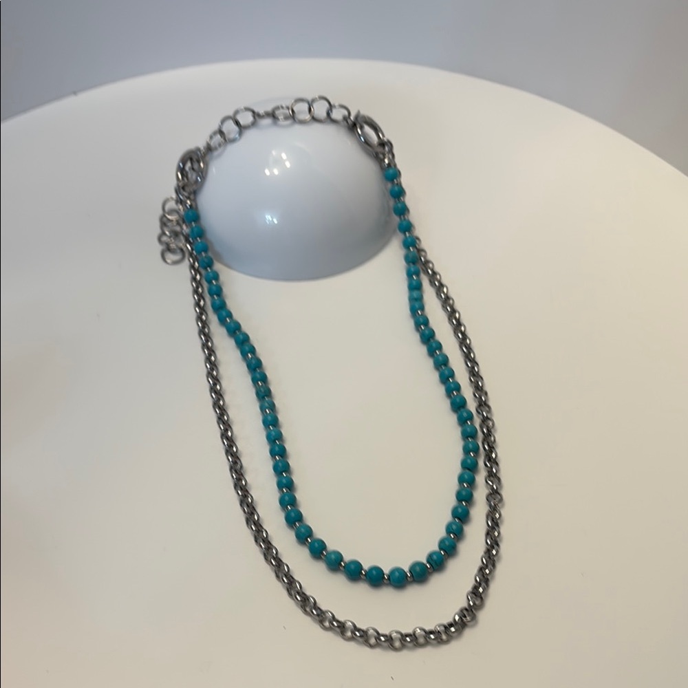 Silver and Blue Double-Strand Necklace with Turquoise Beads